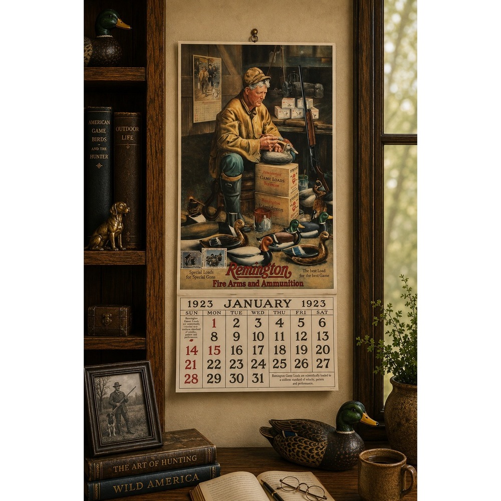 Vtg Remington Calendar 1990 Reproduction 1923 Hunting Duck Decoy Art